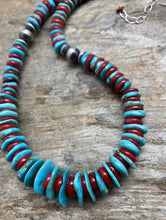 Load image into Gallery viewer, Sterling Silver Blue Turquoise Coral Bead Necklace. 18 inch