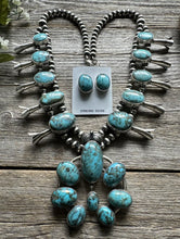 Load image into Gallery viewer, Navajo Sterling Silver White Water Turquoise Squash Blossom Pearls Necklace G