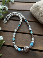 Load image into Gallery viewer, Sterling Silver Brown Wild Horse Turquoise Bead Necklace. 18 Inch. Gift