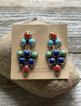 Load image into Gallery viewer, Navajo 925 Sterling Silver Multi Stone Cluster Earrings Geneva