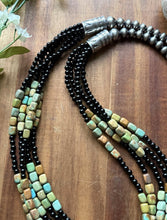 Load image into Gallery viewer, Sterling Silver Multi Strand Black Onyx Turquoise Nuggets Bead Necklace. 24 Inch