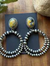 Load image into Gallery viewer, Navajo Sterling Silver Yellow Bumblebee Jasper Pearl Double Loop Earrings Etta