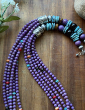 Load image into Gallery viewer, Sterling Silver Multi Strand Stone Purple Pearls Bead Necklace. 26 inch