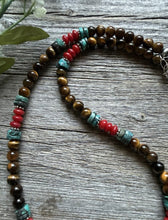 Load image into Gallery viewer, Southwestern Multi Stone Sterling Silver Tigers Eye Bead Necklace 18 inch