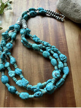 Load image into Gallery viewer, Sterling Silver Multi Strand Turquoise Nuggets Bead Necklace. 28 inch. Gift