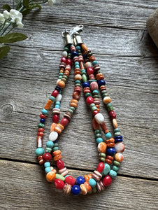 Sterling Silver Multi Strand Multi Stone Bead Necklace. 16 inch