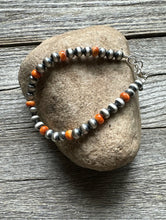 Load image into Gallery viewer, Genuine Orange Spiny Oyster 6mm 7 Inch 925 Sterling Silver Pearls Bead Bracelet