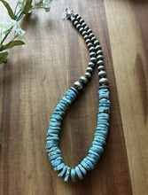 Load image into Gallery viewer, Sterling Silver Blue Turquoise W Pearls Bead Necklace. 18 inch