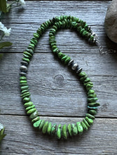 Load image into Gallery viewer, Sterling Silver Green Turquoise Nuggets Bead Necklace. 20 inch
