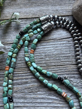 Load image into Gallery viewer, Sterling Silver Multi Strand Blue Green Turquoise Pearls Bead Necklace 30 Inch