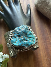 Load image into Gallery viewer, Native American Sterling Silver Turquoise Nugget Cuff Bracelet. CY