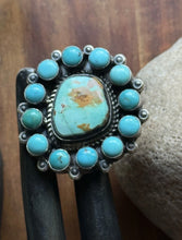Load image into Gallery viewer, Native American Sterling Silver Blue Turquoise Cluster Adjustable Ring. K Yazzie