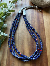 Load image into Gallery viewer, Sterling Silver Multi Strand Stone Lapis Pearls Bead Necklace 24 Inch Navajo RD