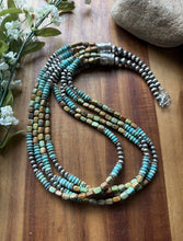 Load image into Gallery viewer, Sterling Silver Multi Strand Blue Green Turquoise Pearls Bead Necklace 26 Inch