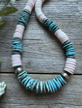 Load image into Gallery viewer, Sterling Silver Graduated Pink Conch Turquoise Bead Necklace 20 Inch