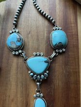 Load image into Gallery viewer, Navajo Sterling Silver Blue Turquoise Lariat Pearls Bead Chain Necklace RY
