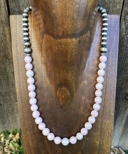 Sterling Silver 8mm Pink Conch Round Bead W Pearls Necklace. 20 inch