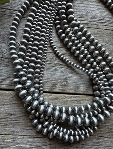 4,5,6,7,8 Multi Strand 925 Sterling Silver Oxidized Pearls Bead Necklace 24 Inch