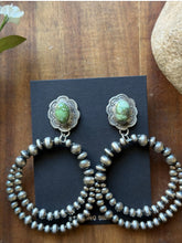 Load image into Gallery viewer, Navajo Sterling Silver Green Sonoran Gold Turquoise Pearl Double Loop Earrings