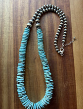 Load image into Gallery viewer, Sterling Silver Graduated Blue Turquoise W Pearls Bead Necklace 30 inch Gift