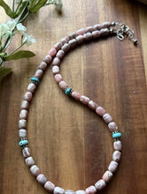Load image into Gallery viewer, Sterling Silver Rhodochrosite Turquoise Bead Necklace. 18 inch. Gift