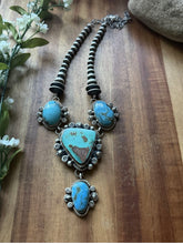 Load image into Gallery viewer, Navajo Sterling Silver Blue Turquoise Lariat Pearls Bead Chain Necklace RY