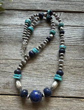 Load image into Gallery viewer, Southwestern Sterling Silver Blue Lapis Turquoise Pearls Bead Necklace 22 inch