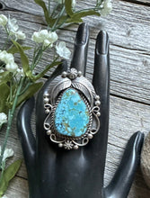 Load image into Gallery viewer, Native American Sterling Silver Turquoise Adjustable Ring. C Yazzie. Gift