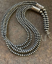 Load image into Gallery viewer, 5mm Multi Strand 925 Sterling Silver Oxidized Pearls Bead Necklace 24 Inch