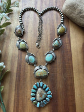 Load image into Gallery viewer, Navajo Sterling Silver Blue Green Royston Turquoise Lariat Cluster Necklace CY