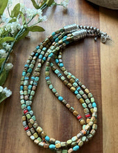 Load image into Gallery viewer, Sterling Silver Multi Strand Blue Green Turquoise Pearls Bead Necklace 22 Inch