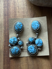 Load image into Gallery viewer, Native American Sterling Silver Kingman Spiderweb Turquoise Earrings Mary Ellen