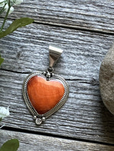 Load image into Gallery viewer, Native American Sterling Silver Orange Spiny Oyster Heart Pendant C Charley