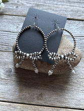 Load image into Gallery viewer, Sterling Silver Bow White Howlite Pearls Hoop Bead Earrings 3.5 Inch