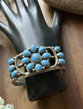 Load image into Gallery viewer, Native American Sterling Silver Blue Turquoise Cluster Cuff Bracelet RB