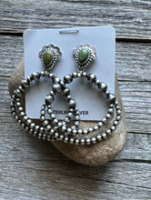 Load image into Gallery viewer, Navajo 925 Sterling Silver Turquoise Pearl Double Loop Earrings. 2.5 Inch AP