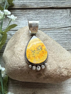 Navajo Sterling Silver Yellow Bumblebee Jasper Pendant RY Gift