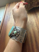 Load image into Gallery viewer, Navajo sterling silver number 8 turquoise cuff bracelet