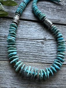 Southwestern 925 Sterling Silver Turquoise Bead Necklace. 22 inch