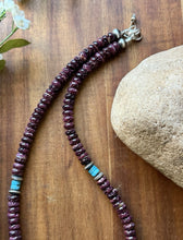 Load image into Gallery viewer, Sterling Silver Purple Spiny Oyster Heishi Turquoise Pearls Bead Necklace 18”