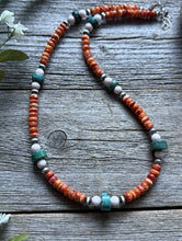 Load image into Gallery viewer, Orange Spiny Oyster Multi Stone Color Sterling Silver Bead Necklace 18 inch Gift