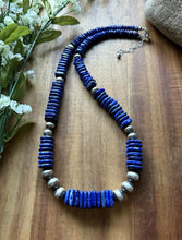 Load image into Gallery viewer, Sterling Silver Graduated Lapis Pearls Bead Necklace. 20 Inch. Gift