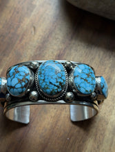 Load image into Gallery viewer, Navajo Sterling Silver Blue Kingman Turquoise Cuff Bracelet. A Albert Jake