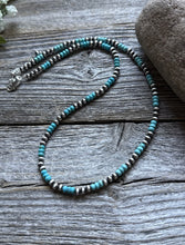 Load image into Gallery viewer, Southwestern Sterling Silver Turquoise 4mm Pearls Bead Necklace. 18 Inch. Gift
