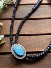Load image into Gallery viewer, Native American Sterling Silver Kingman Turquoise Bolo Tie Pendant A Jake