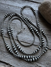 Load image into Gallery viewer, 4mm - 8mm Multi Graduated Sterling Silver Oxidized Pearls Bead Necklace 60 Inch