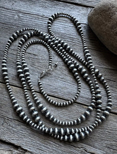 4mm - 8mm Multi Graduated Sterling Silver Oxidized Pearls Bead Necklace 60 Inch
