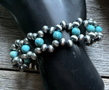 Load image into Gallery viewer, Floral Sterling Silver Blue Turquoise Pearls Bead Bracelet. 7 Inch