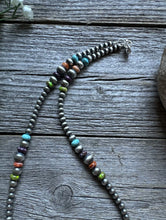Load image into Gallery viewer, Sterling Silver Multi Graduated Multi Stone W 4mm Pearls Bead Necklace. 18 Inch