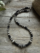 Load image into Gallery viewer, Black Onyx Multi Graduated Sterling Silver Pearls Bead Necklace 18 inch